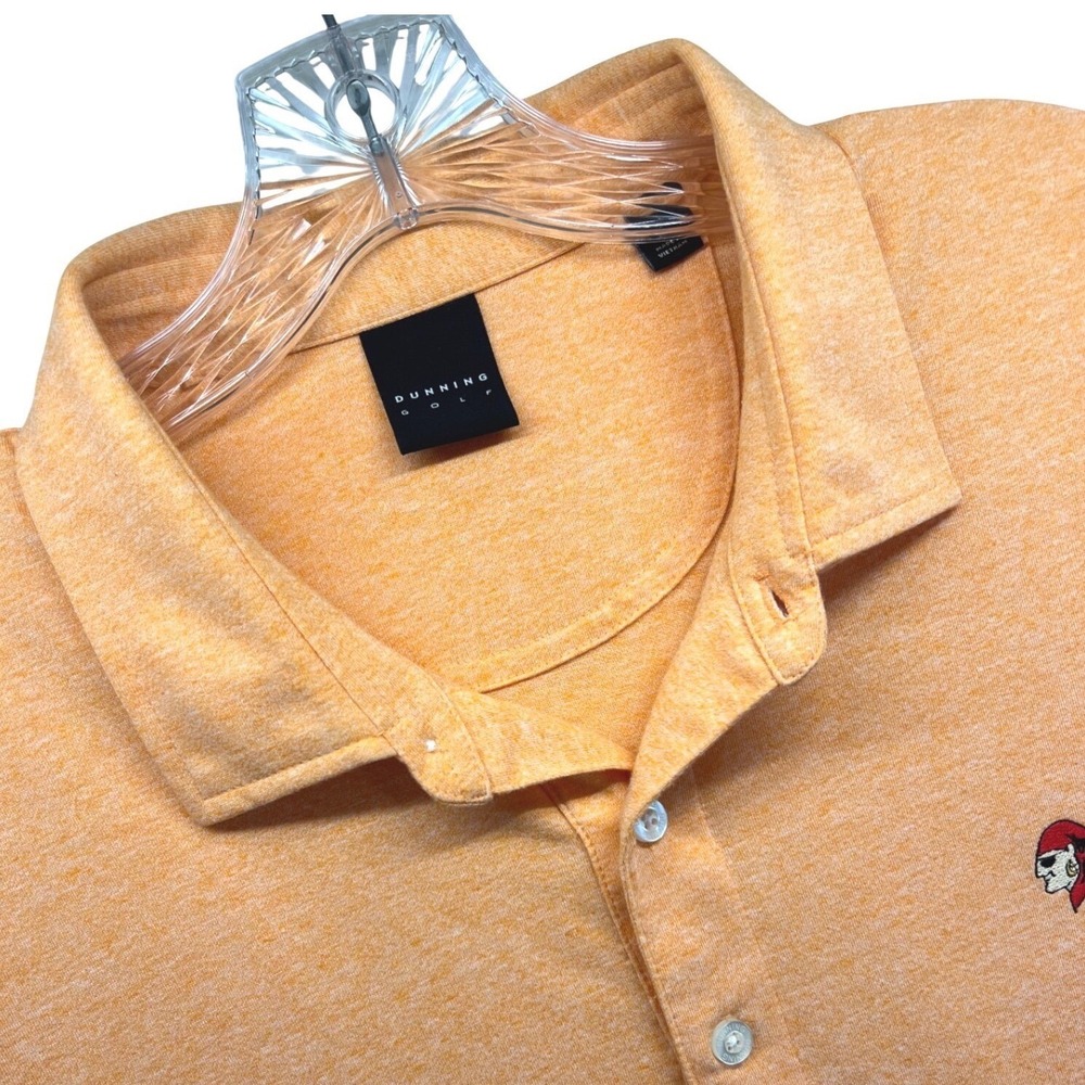 Dunning Golf Mens Orange Heathered Short Sleeve Pirate Logo Polo Shirt Size L